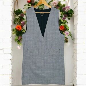 Vintage 90s Houndstooth Sleeveless Preppy School Girl Mini Jumper Sheath Dress